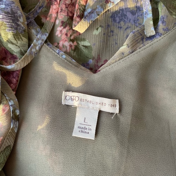 Cato Women's Sheer Floral Crepe Ruffle Poet Blouse Top Open Back with tie bow - Picture 14 of 16